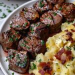 Garlic Butter Steak Bites and Cheesy Smashed Potatoes