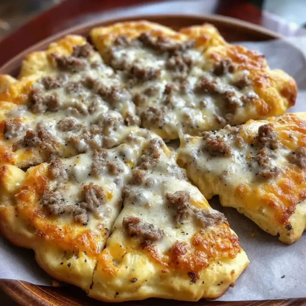 Biscuits and Sausage Gravy Breakfast Pizza