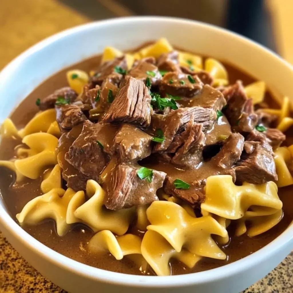 Crockpot Beef Tips & Noodles