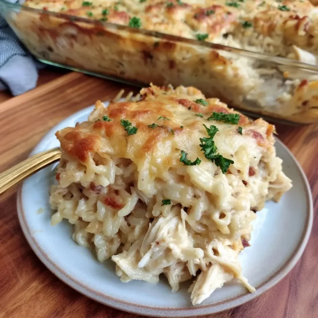Dump-and-Bake Chicken Alfredo Rice Casserole