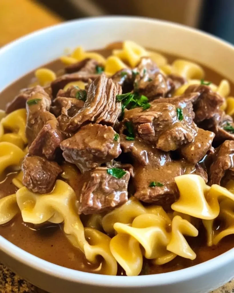 How to Make Crockpot Beef Tips & Noodles