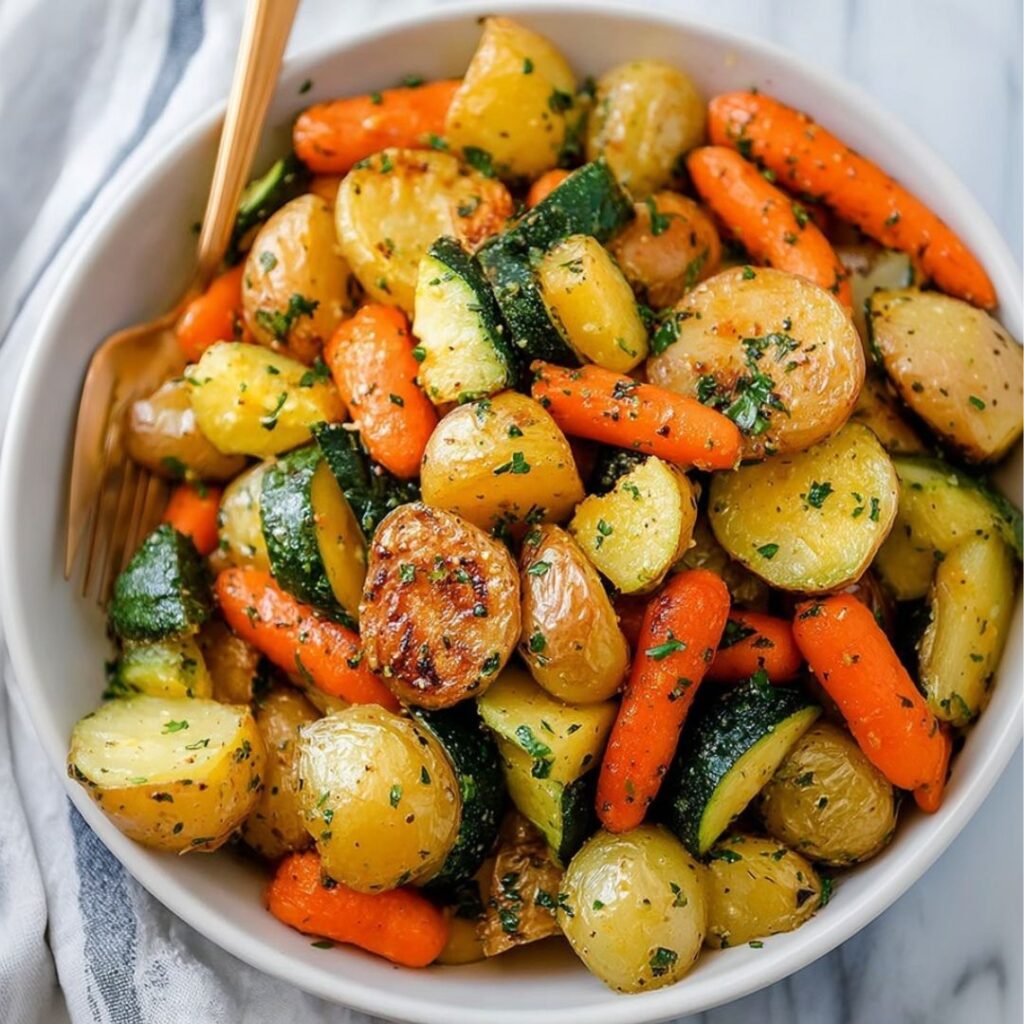 Garlic Herb Roasted Potatoes, Carrots, and Zucchini