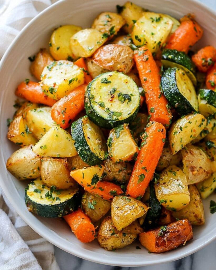 Garlic Herb Roasted Potatoes, Carrots, and Zucchini Recipe