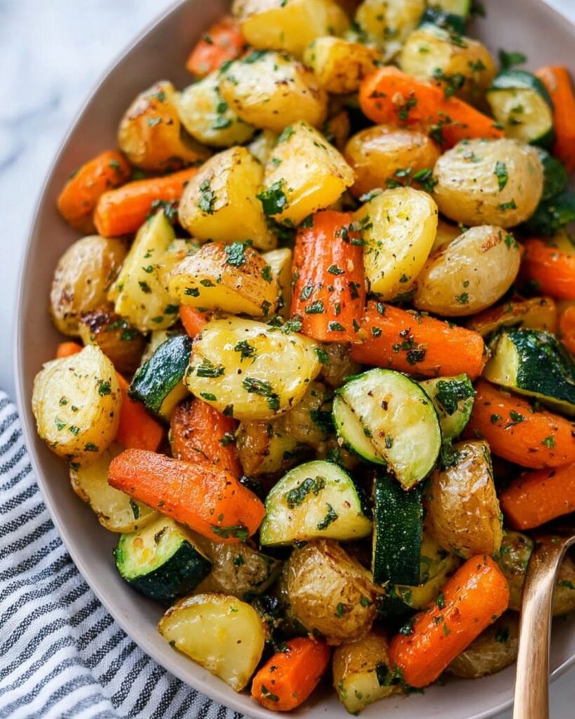 How to make Garlic Herb Roasted Potatoes, Carrots, and Zucchini